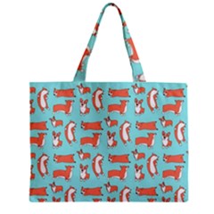 Corgis On Teal Zipper Mini Tote Bag