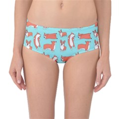 Corgis On Teal Mid-waist Bikini Bottoms by Wav3s