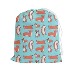 Corgis On Teal Drawstring Pouch (2xl) by Wav3s