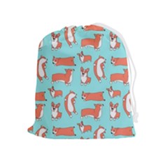 Corgis On Teal Drawstring Pouch (xl)