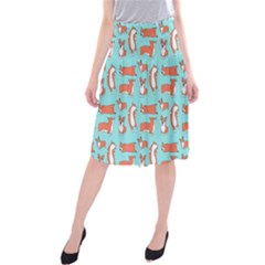 Corgis On Teal Midi Beach Skirt by Wav3s