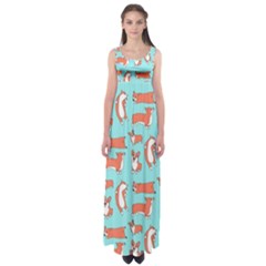 Corgis On Teal Empire Waist Maxi Dress by Wav3s