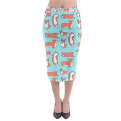 Corgis On Teal Midi Pencil Skirt by Wav3s