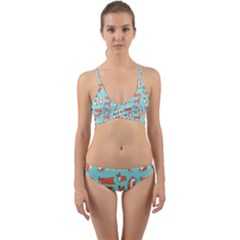 Corgis On Teal Wrap Around Bikini Set by Wav3s