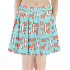 Corgis On Teal Pleated Mini Skirt by Wav3s