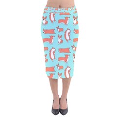 Corgis On Teal Velvet Midi Pencil Skirt by Wav3s