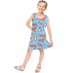 Corgis On Teal Kids  Tunic Dress by Wav3s