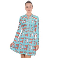 Corgis On Teal Long Sleeve Panel Dress by Wav3s