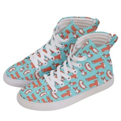 Corgis On Teal Women s Hi-top Skate Sneakers by Wav3s