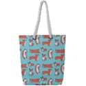 Corgis On Teal Full Print Rope Handle Tote (Small) View1