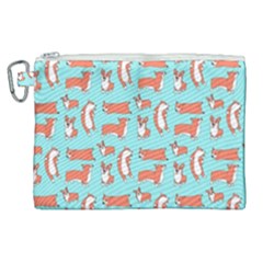 Corgis On Teal Canvas Cosmetic Bag (xl) by Wav3s