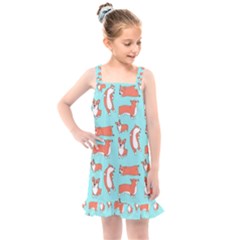 Corgis On Teal Kids  Overall Dress by Wav3s