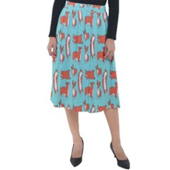 Corgis On Teal Classic Velour Midi Skirt  by Wav3s