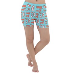 Corgis On Teal Lightweight Velour Yoga Shorts by Wav3s