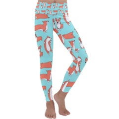 Corgis On Teal Kids  Lightweight Velour Classic Yoga Leggings by Wav3s