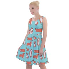 Corgis On Teal Knee Length Skater Dress by Wav3s