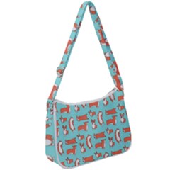 Corgis On Teal Zip Up Shoulder Bag