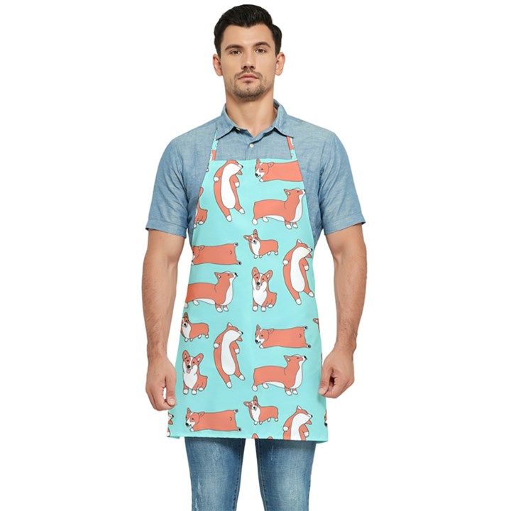 Corgis On Teal Kitchen Apron