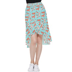 Corgis On Teal Frill Hi Low Chiffon Skirt by Wav3s