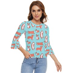 Corgis On Teal Bell Sleeve Top