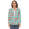 Corgis On Teal Zip Up Long Sleeve Blouse View1