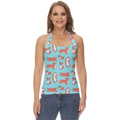 Corgis On Teal Basic Halter Top