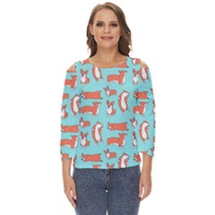 Corgis On Teal Cut Out Wide Sleeve Top