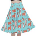 Corgis On Teal A-Line Full Circle Midi Skirt With Pocket View1