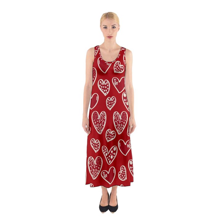 Vector Seamless Pattern Of Hearts With Valentine s Day Sleeveless Maxi Dress