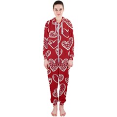 Vector Seamless Pattern Of Hearts With Valentine s Day Hooded Jumpsuit (ladies)