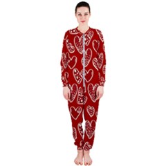 Vector Seamless Pattern Of Hearts With Valentine s Day Onepiece Jumpsuit (ladies)