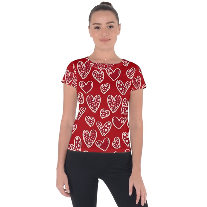 Vector Seamless Pattern Of Hearts With Valentine s Day Short Sleeve Sports Top 