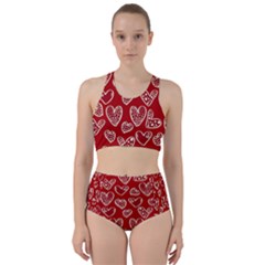 Vector Seamless Pattern Of Hearts With Valentine s Day Racer Back Bikini Set by Wav3s