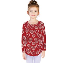 Vector Seamless Pattern Of Hearts With Valentine s Day Kids  Long Sleeve Tee