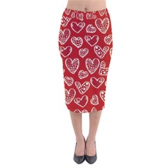 Vector Seamless Pattern Of Hearts With Valentine s Day Velvet Midi Pencil Skirt by Wav3s