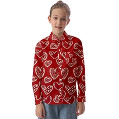 Vector Seamless Pattern Of Hearts With Valentine s Day Kids  Long Sleeve Shirt