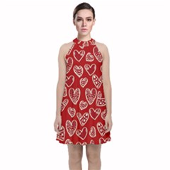 Vector Seamless Pattern Of Hearts With Valentine s Day Velvet Halter Neckline Dress 