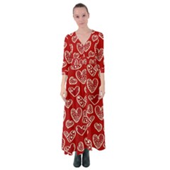 Vector Seamless Pattern Of Hearts With Valentine s Day Button Up Maxi Dress