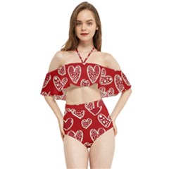 Vector Seamless Pattern Of Hearts With Valentine s Day Halter Flowy Bikini Set  by Wav3s