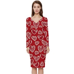 Vector Seamless Pattern Of Hearts With Valentine s Day Long Sleeve V-neck Bodycon Dress 