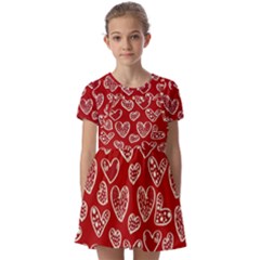 Vector Seamless Pattern Of Hearts With Valentine s Day Kids  Short Sleeve Pinafore Style Dress