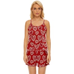 Vector Seamless Pattern Of Hearts With Valentine s Day Satin Pajama Short Set by Wav3s