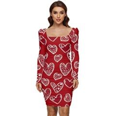 Vector Seamless Pattern Of Hearts With Valentine s Day Women Long Sleeve Ruched Stretch Jersey Dress