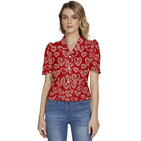 Vector Seamless Pattern Of Hearts With Valentine s Day Puffed Short Sleeve Button Up Jacket by Wav3s