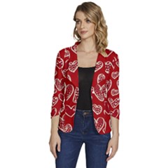 Vector Seamless Pattern Of Hearts With Valentine s Day Women s One-button 3/4 Sleeve Short Jacket