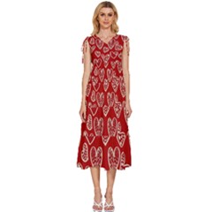 Vector Seamless Pattern Of Hearts With Valentine s Day V-neck Drawstring Shoulder Sleeveless Maxi Dress