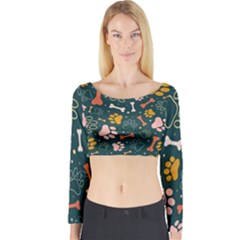 Dog Paw Colorful Fabrics Digitally Long Sleeve Crop Top by Wav3s