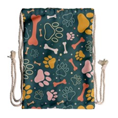 Dog Paw Colorful Fabrics Digitally Drawstring Bag (large) by Wav3s