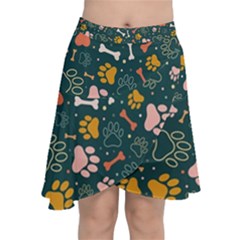 Dog Paw Colorful Fabrics Digitally Chiffon Wrap Front Skirt by Wav3s