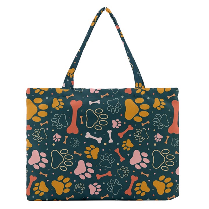 Dog Paw Colorful Fabrics Digitally Zipper Medium Tote Bag